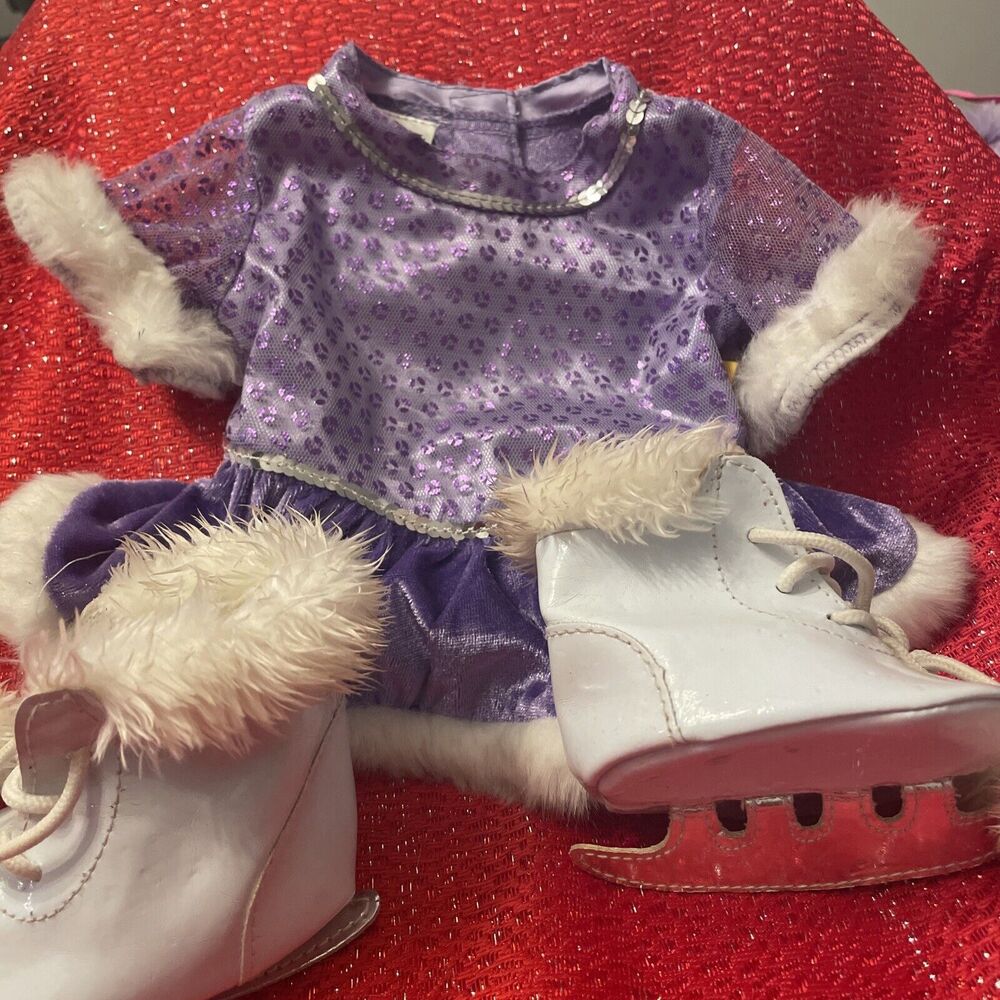 Build A Bear Outfit- Purple Dance/ Skate Dress Sequins & White Faux Fur Skates